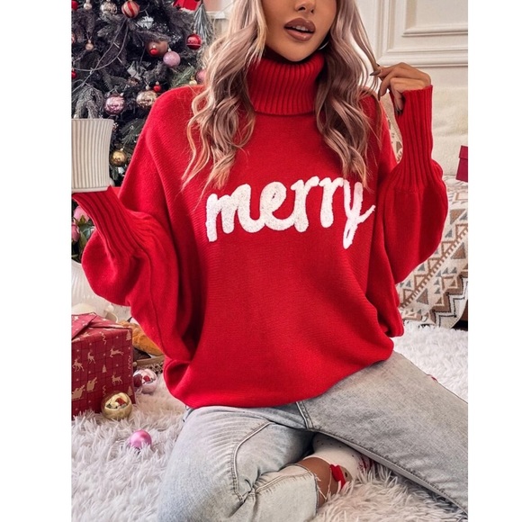 Christmas Red Turtleneck Sweater - Picture 1 of 7